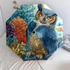 Flower Owl  pattern, automatic folding umbrella, portable and foldable design, 8 ribs, a Christmas or birthday gift.