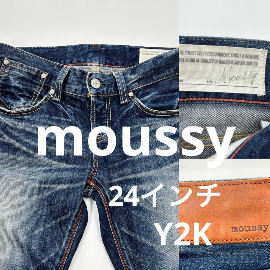 Y2K 00s MOUSSY Low Rise Denim Genuine Leather Patch Gal Grunge 24