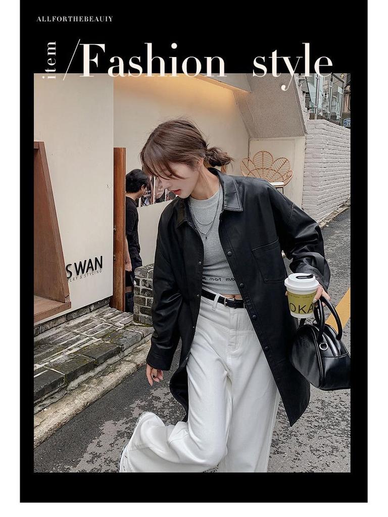 2024 Black PU Leather Women's Waistcoat: Autumn Hong Kong Style, Loose and Slim, Trendy and Cool.