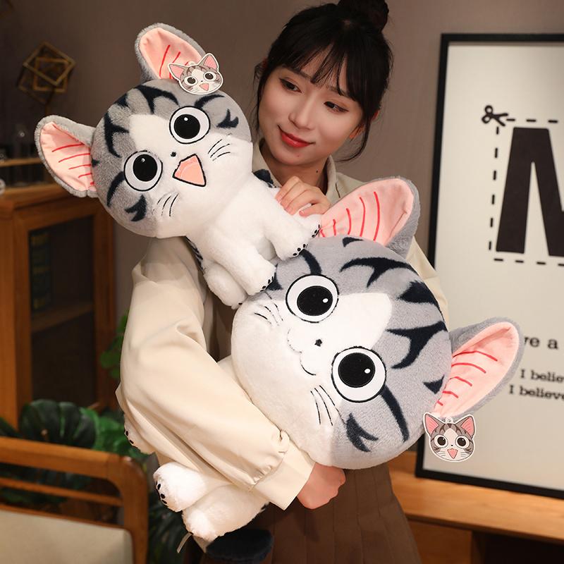 Kawaii Cheese Cat Plush Doll Black and White Standing Cheese Cat Plush Toy Soft Stuffed Cotton To Accompany The Sleeping Doll
