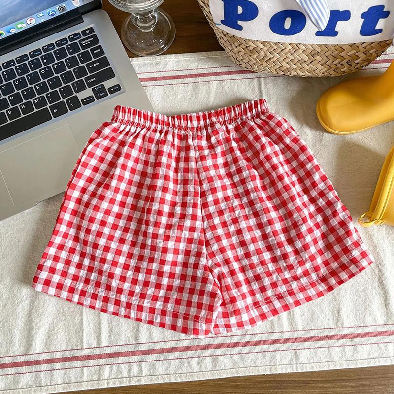 Kinder-Shorts mit Karomuster, neuer Stil, lässige Sporthose, lockere, dünne, vielseitige Heimhose, Sommerhose für Jungen und Mädchen, süße Mode, Strandshorts