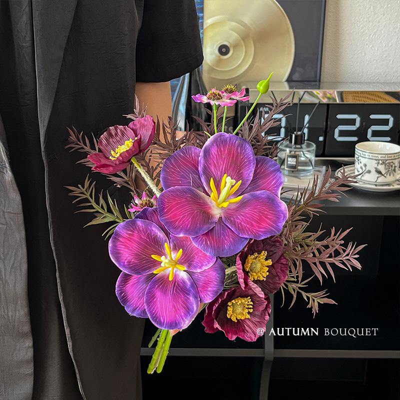 Premium Hand-Tied Autumn Silk Flower Bouquet for Living Room and Dining Decor, Photography Props