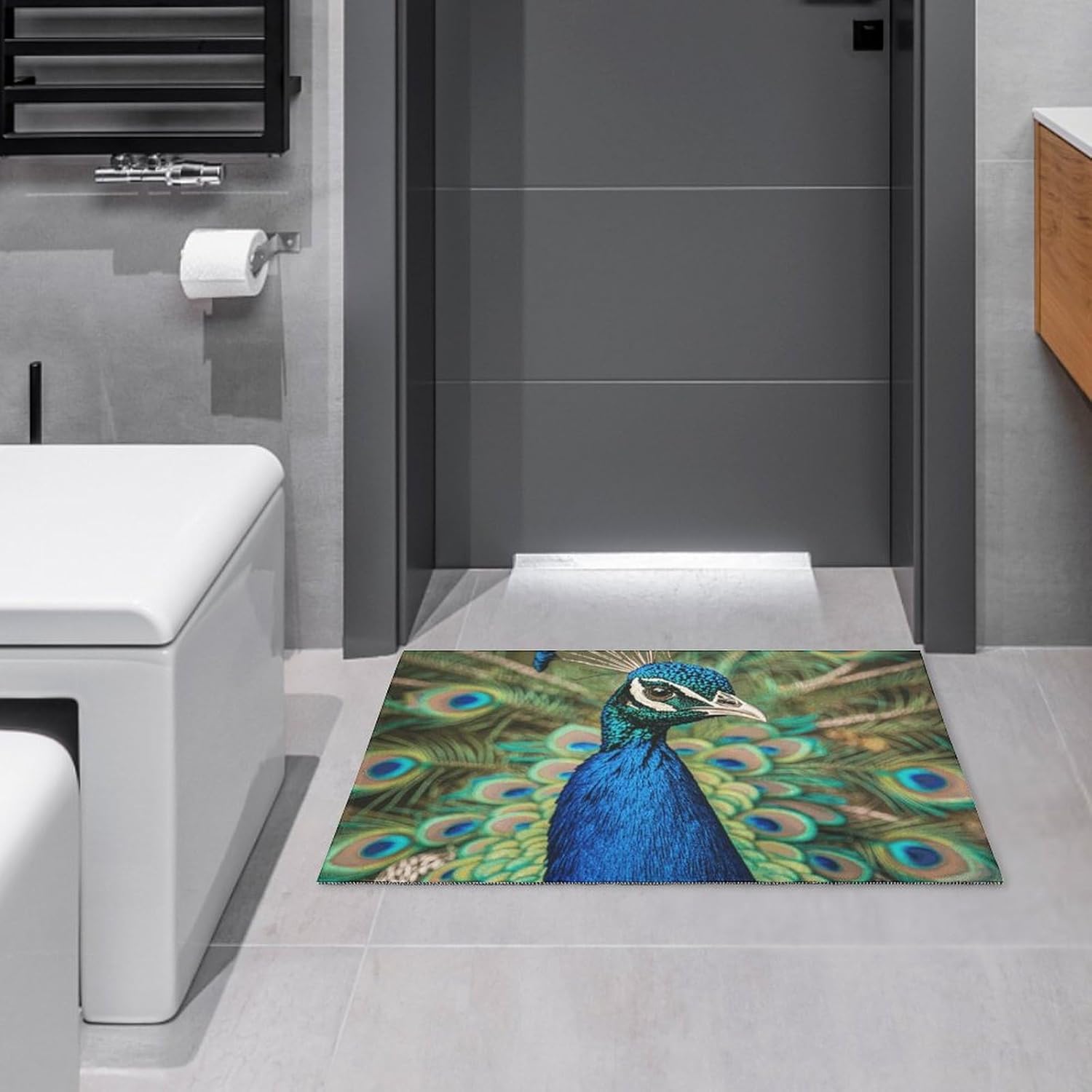 Crystal velvet carpetBeautiful Peacock Area Rug for Living Room Non Slip Furry Carpet Indoor Machine Washable Rug Entryway Floor 60x90cm