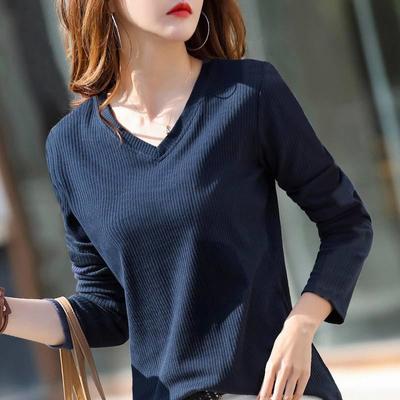 Long Sleeved V-neck T-shirt Women's Base Shirt V-neck Versatile Slim Fit and Slimming Base Shirt Women