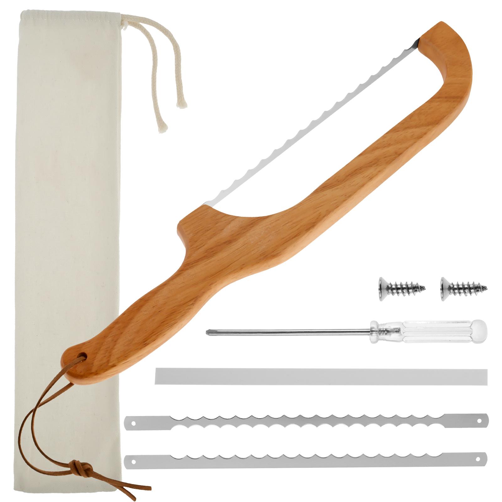 

Bread Bow Cutter Stainless Steel Sourdough Bread Slicer with Wood Handle Serrated Bagel Cutter Practical Bread Cutter Slicer