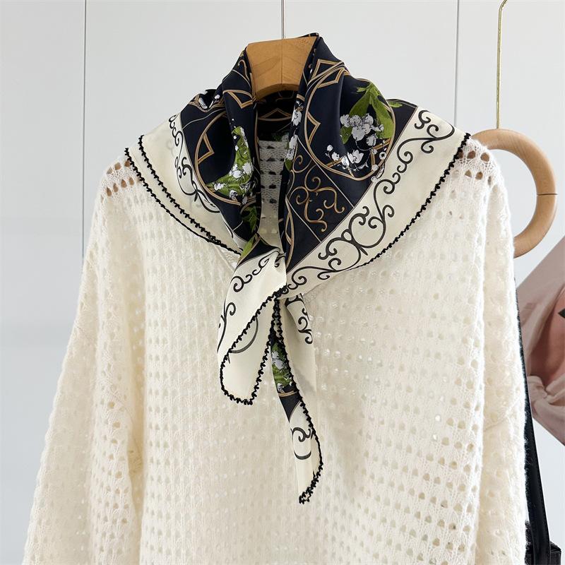 Silk Silk Scarf Women's Spring Summer New Crochet Mulberry Silk Temperament Printing Versatile Chinese Square Scarf Outer Scarf Shawl