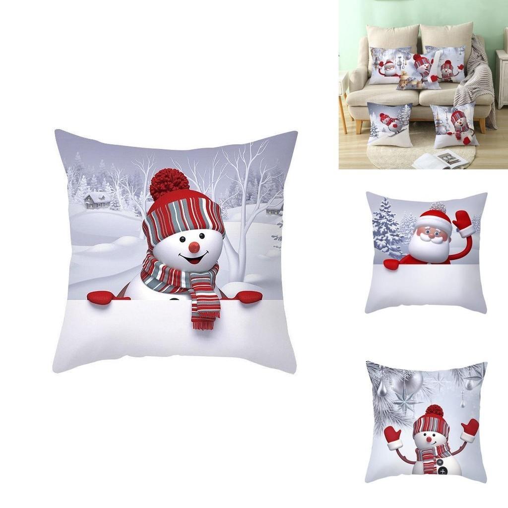 Cozy 18" Christmas Cushion Cover Featuring Cute Santa Claus And Snowman For Holiday Charm