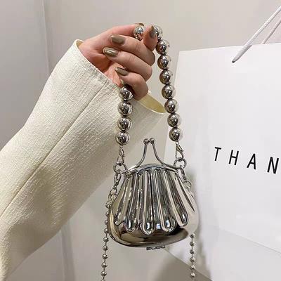 Damen Tasche Metallic Mode Neue Perlen Ketten MINI Schultertasche Crossbody Mädchen Tasche