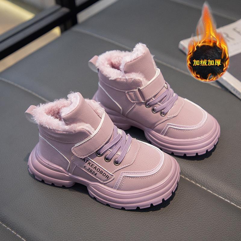 Fashion 2025 New Fashion Boys Girls Sports Boots with Fur Kids Ankle Boots Warm for Winter Sweet Students Short Boots Non-slip Soft Sole