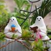 2pcs Cute Sitting Figure Cartoon Ghost Sculpture Funny Reading Ghost Statue  Desk