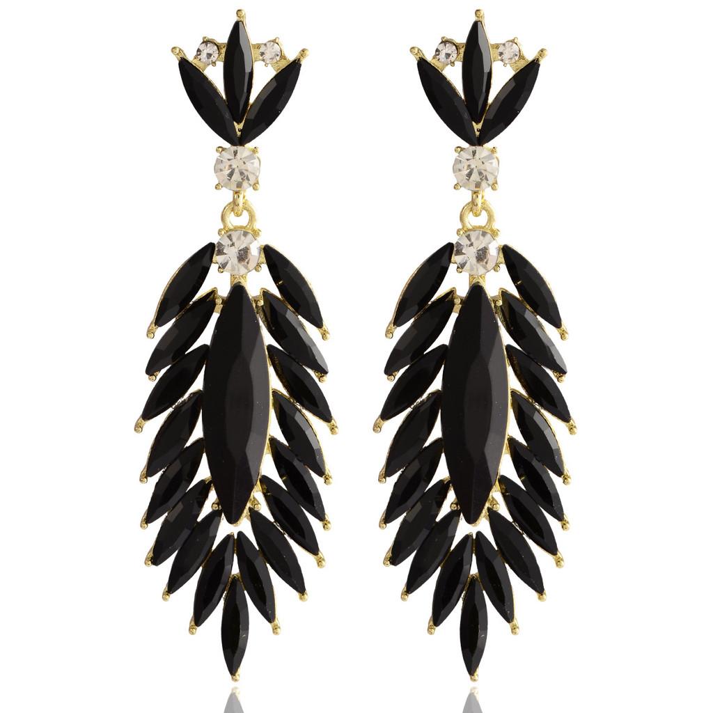 Elegant Feather Drop Earrings With Crystal Waterfall For Formal Events Women