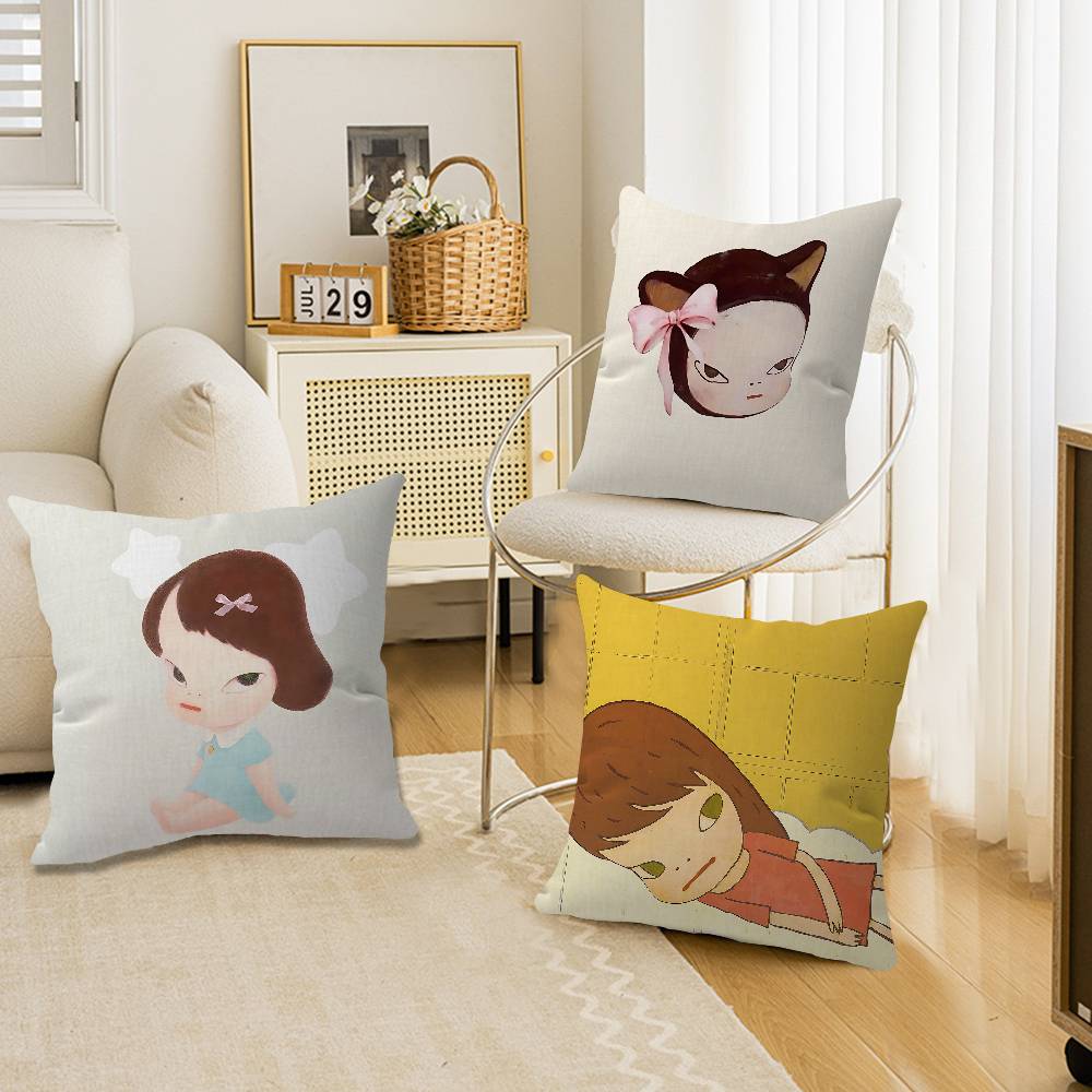 Y-Yoshitomos N-Nara Cartoon Pillow Covers Cartoon Sofa Decorative Home Double-Sided Printing Short Plush Cute Cushion Cover