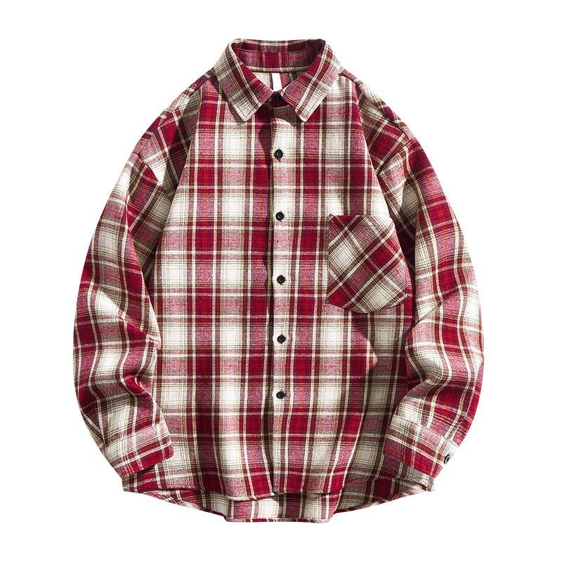 Men's Plaid Button-Up Shirt, Loose Fit Long Sleeve Collared Shirt, Casual Shirt Top