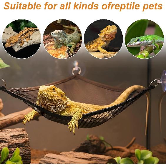 2Pcs Bearded Dragon Hammock, Breathable Mesh Reptile Hammock Lizard Tank Accessories, Triangle Geckos Hammocks for Bearded Dragons, Snakes, and