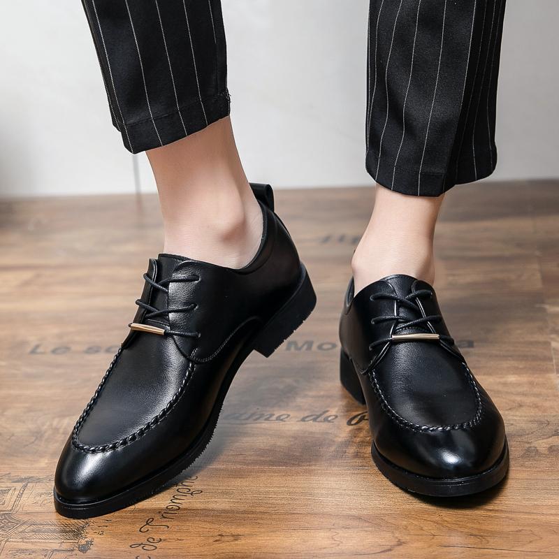 High End Brand Men'S Leather Casual Shoes Interview Conference Business Dress Shoes Simple Lace Up Men'S Groom'S Wedding Shoes