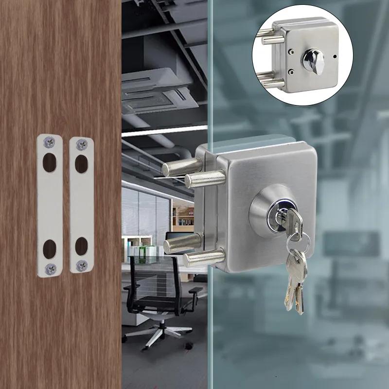Klemvrije Glazen Deursloten Roestvrij Staal Cilindrisch Slot Frameloze Glazen Deur Hardware Kantoor Beveiligingsdeurslot