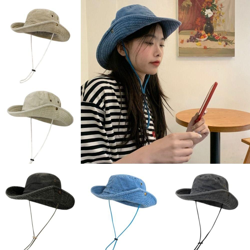 

Retro Fisherman Hat Windproof Rope Mountaineering Hat Sweet Sun Hat Summer