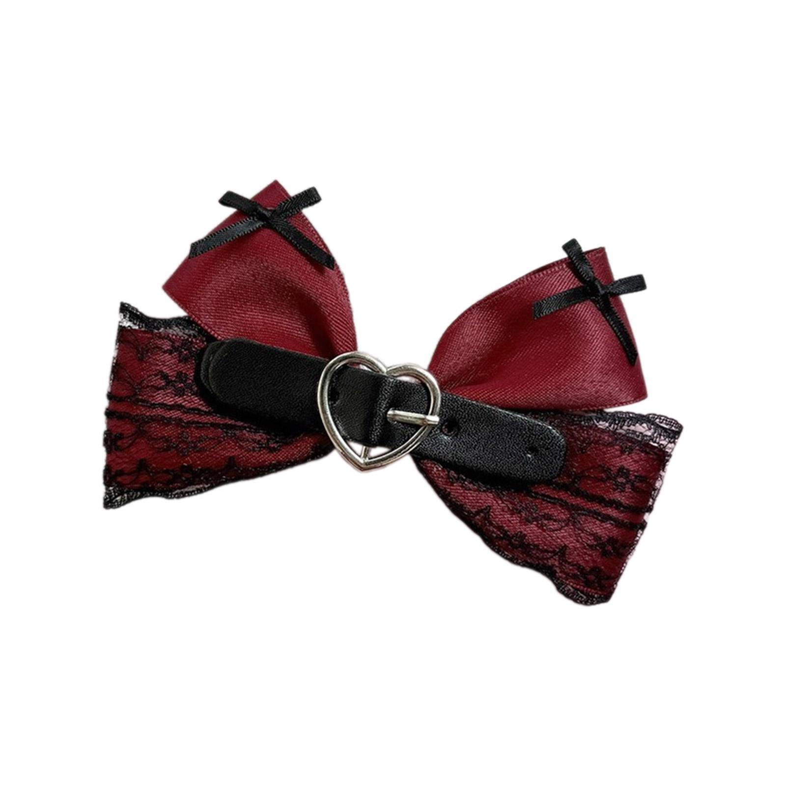 

Lace Hairpin Large Bow Hair Clip Black Elegant 2000s-style Bow Bunches Headwear Sweet Balletcore бордовий