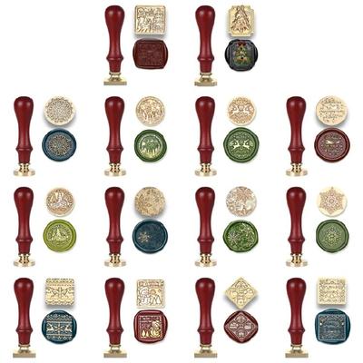Cap de Ștampilă de Crăciun, Set cu Mâner de Lemn pentru Invitații, Card de Apreciere, Ambalaj, Accesorii pentru Plicuri