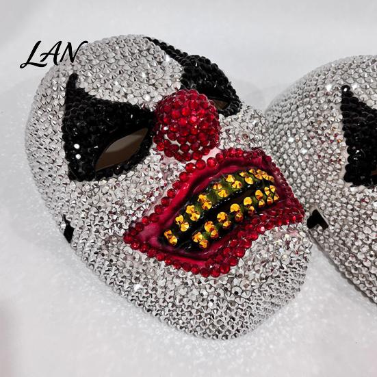 Clown Cosplay Mask Halloween Rhinestone Mask, Creepy Joker Full Face Sparkling Scary for Masquerade Costume Party