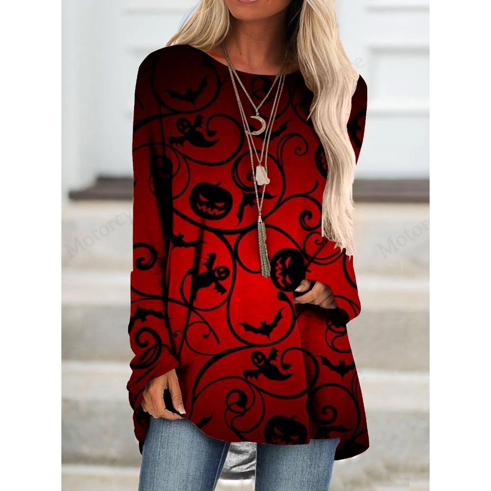 

Женская футболка на Хэллоуин с длинным рукавом, футболка с 3D-принтом тыквы, женская модная повседневная футболка с круглым вырезом, оверсайз топы, футболки, женская осенняя M