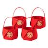 Housewarming Gift Holder 4 Pcs DIY Basket with Handle, Non-woven Fabric Red Basket, Decorative Snack Organizer Good Luck Handheld for Chinese
