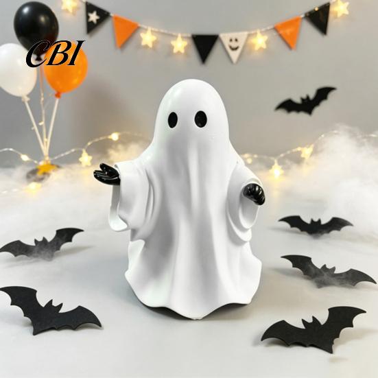 Mini Ghost Statue Cute White Resin Figurine, Miniature Figurine Halloween Decoration, Matte Small Table Ornament Finish Tabletop for Home Shelf Party