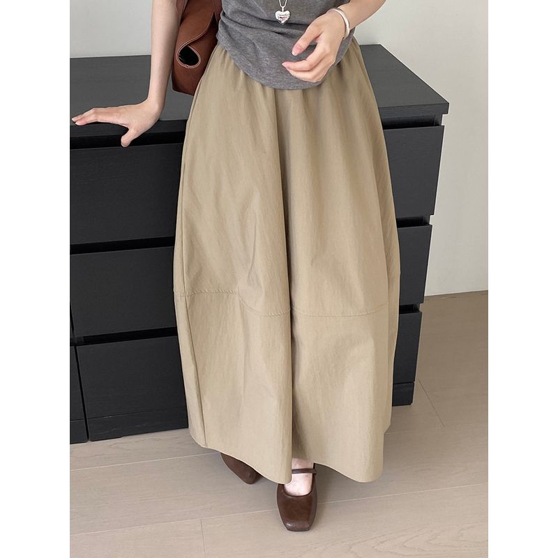 

Autumn New High Waist Cargo Style Flower Buds Skirt Minimalist Commuting Work All-Matching Elastic Waist Long dress Women Kakh S