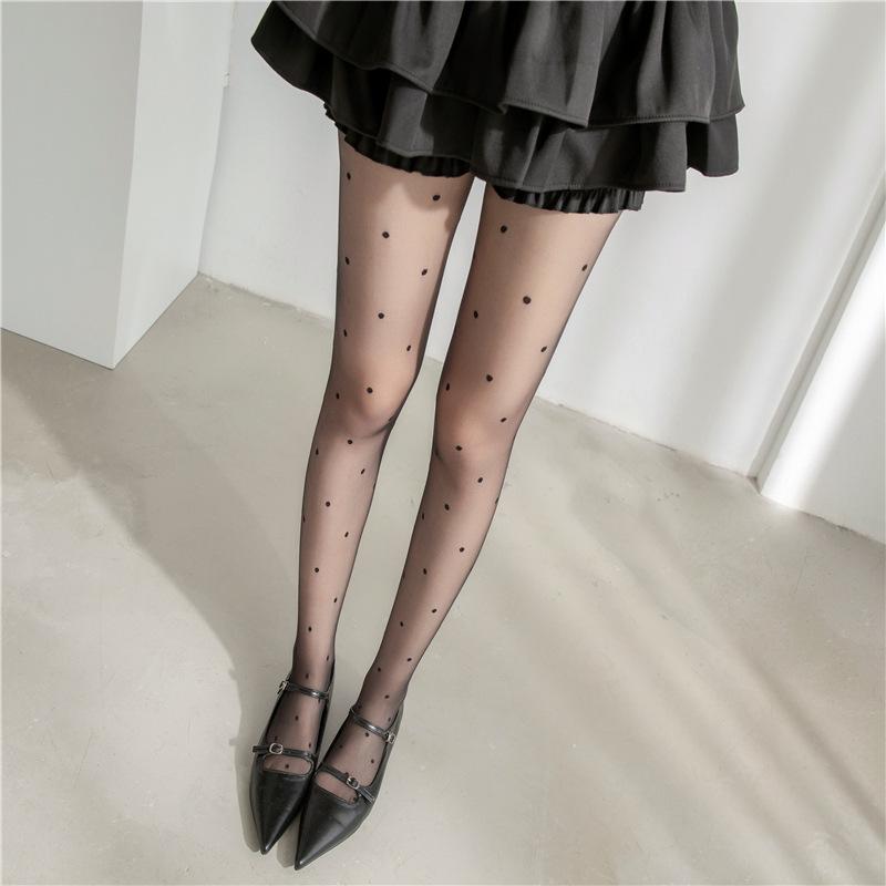 Spring and Autumn Ultra-thin0D Polka Dot Black Pantyhose for Women, Anti-Snag, Durable, Non-Slip Crotch, Sexy Nightclub Stockings