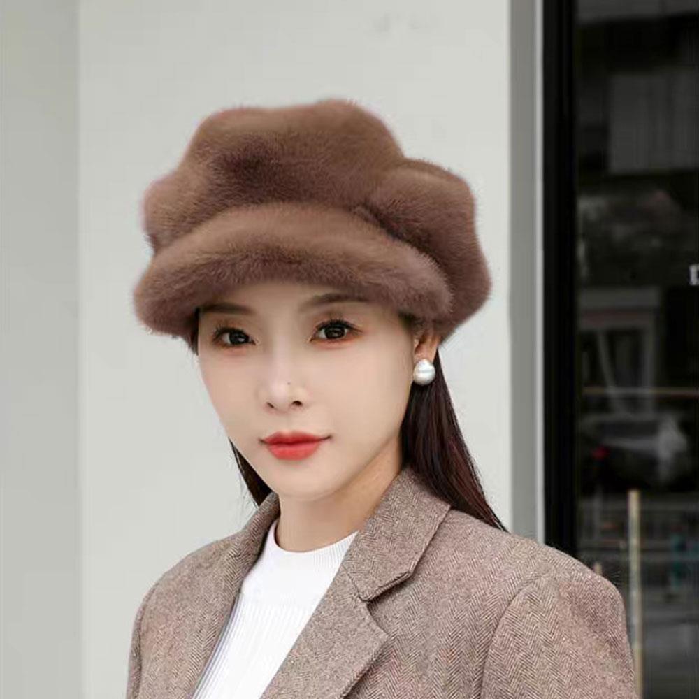 Elegant Plush Beret For Ladies Winter Warm Fleece Beret Fashionable Cloud Octagonal Hat Cold-Proof Woolen Women'S Winter Hat