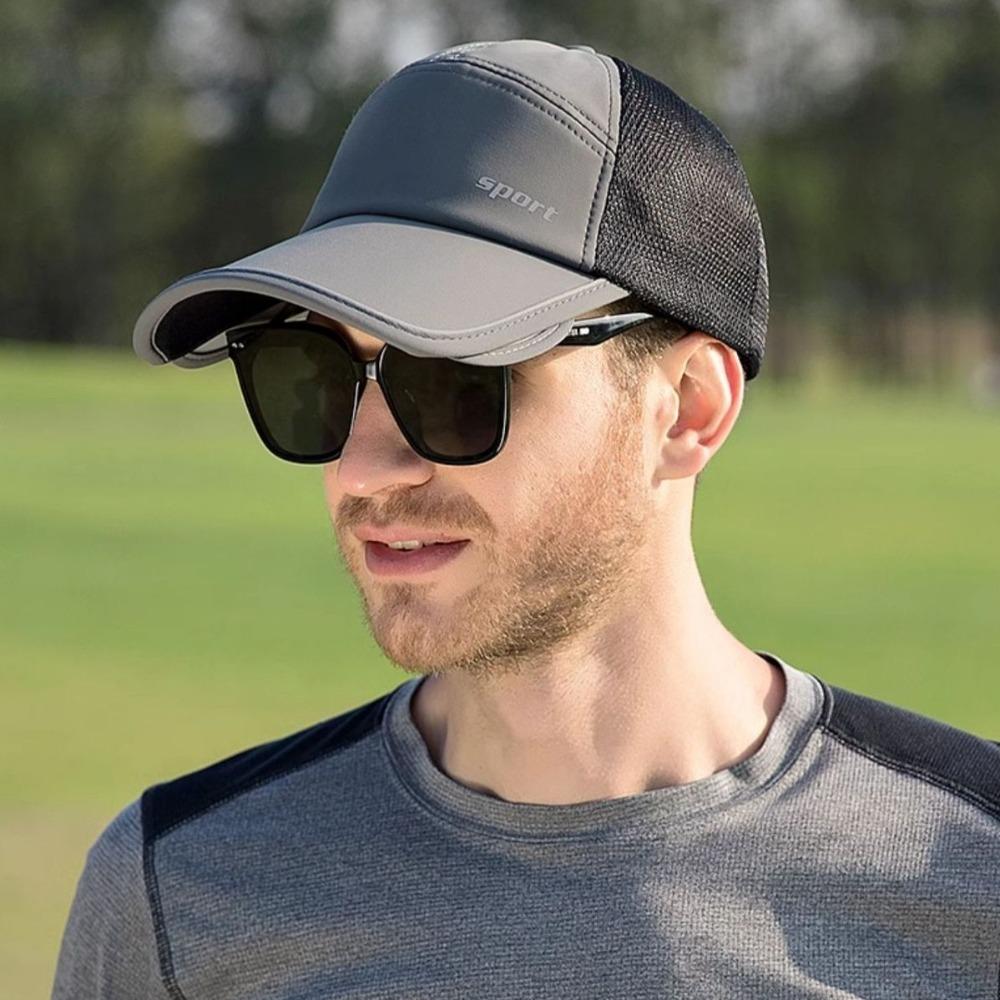 

UPF 50+ Mesh Sunscreen Hat Quick-dry Sports Caps Retractable Wide Brim Baseball Cap Summer темно-синього кольору