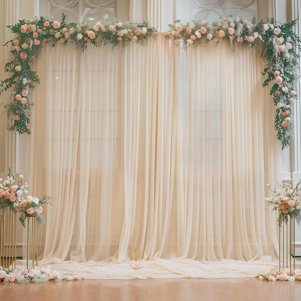 White Sheer Chiffon Backdrop Curtains, Wedding Backdrops Drapes for Birthday Party Photo Back Drop Background Home Decorations