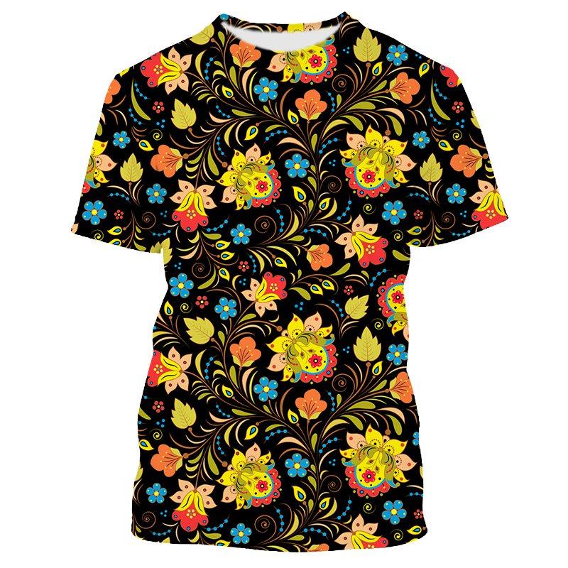 Floral Leaves Printed T-shirts Casual Fashion Bird Graphic T Shirts For Men Harajuku Baggy Streetwear Clothes