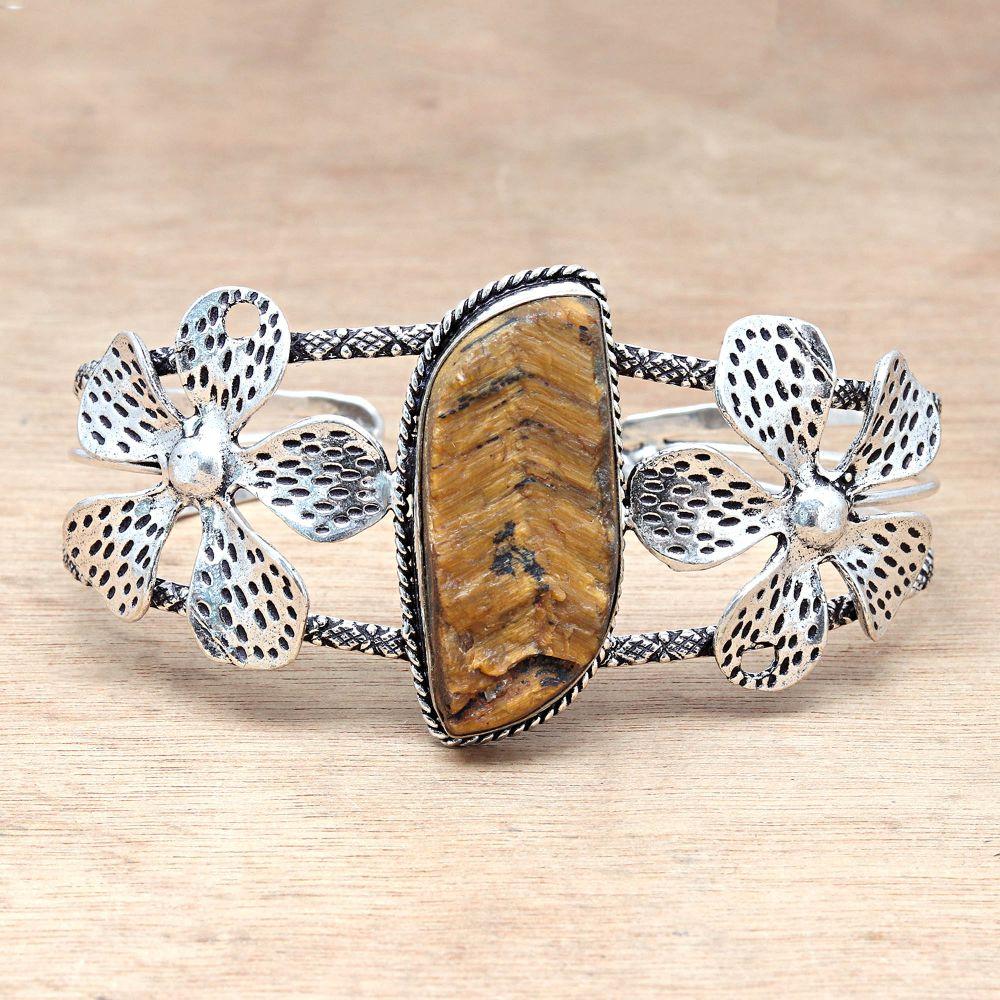 Tiger's Eye Gemstone Handmade Jewelry Cuff Bracelets 7''Adjustable