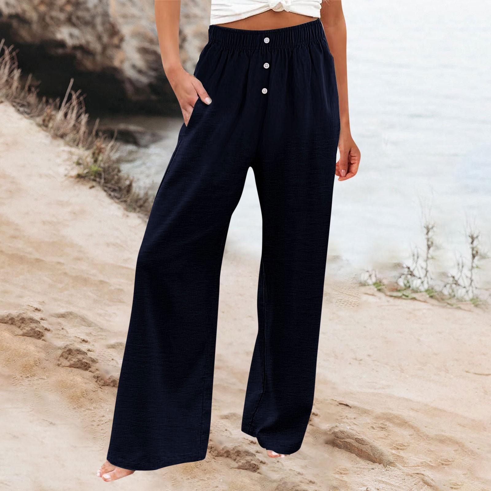 

Женская мода Свободные повседневные брюки с пуговицами и эластичной резинкой на талии Широкие брюки Повседневные брюки M тёмно-синий