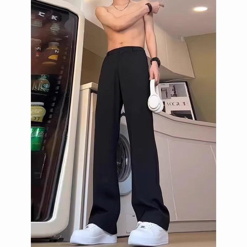 Black Straight-leg Pants Men's Summer High-waisted Thin Scimitar micro-Latin Pants Drape High-end Casual Suit Pants