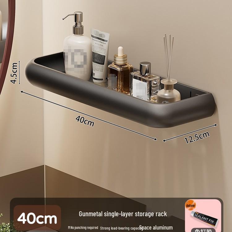 Punch-Free Gunmetal Bathroom Shelf: Wall-Mounted Storage for Vanity & Toilet