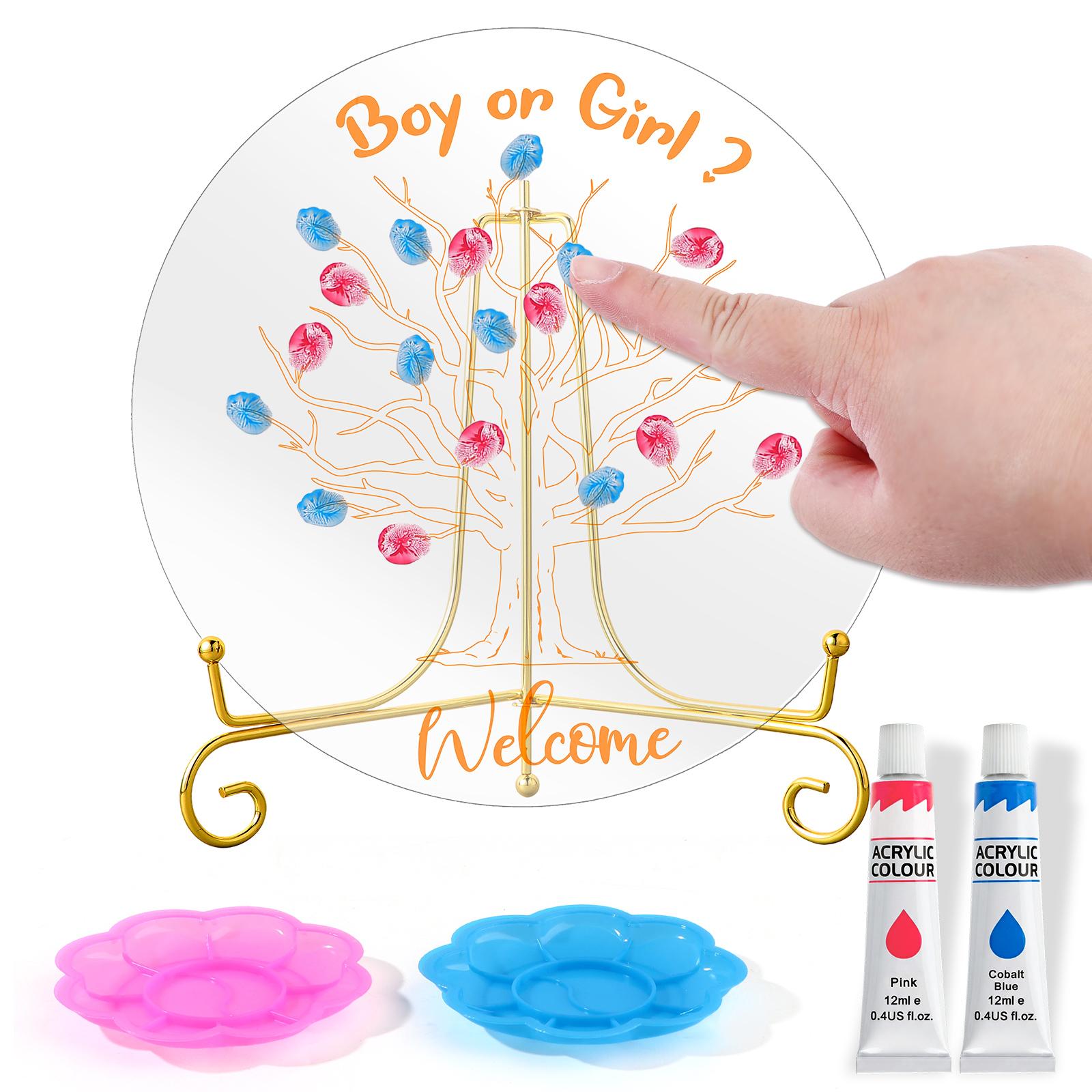 

Дерево отпечатков пальцев для раскрытия пола Акриловая книга гостей для детского душа Мальчик или Девочка Игры для раскрытия пола Украшения Подарок Памятный сувенир