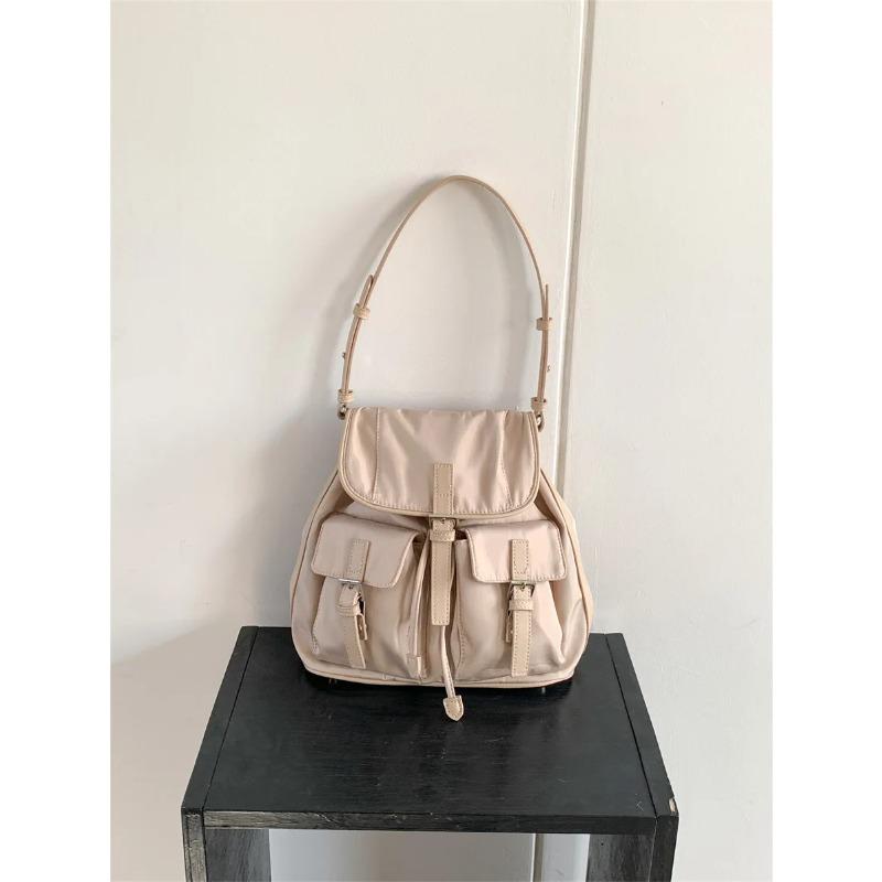 

Korean Style Nyl Casual Top Handle Bag Women Large Capacity Bucket Bag Fashi Tote Shoulder Texture Simple and Versatile Bag абрикосовий