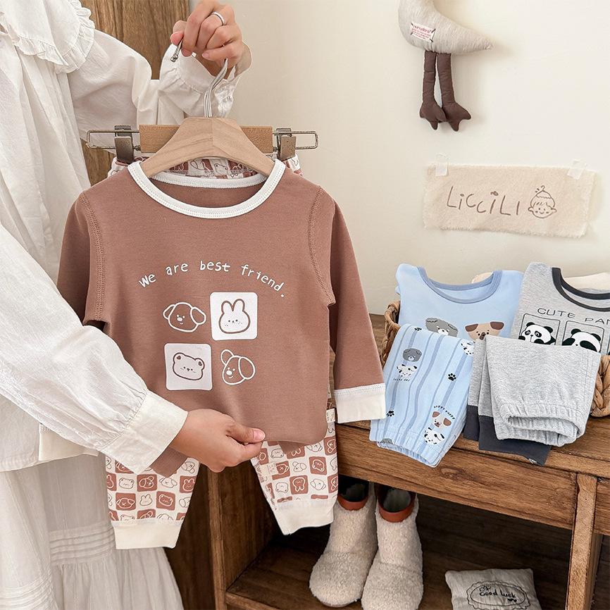 Children's Cozy Velvet Cotton Long Johns and Pajama Set for Autumn and Winter, Seamless and 320G Thickened, Class A Quality.