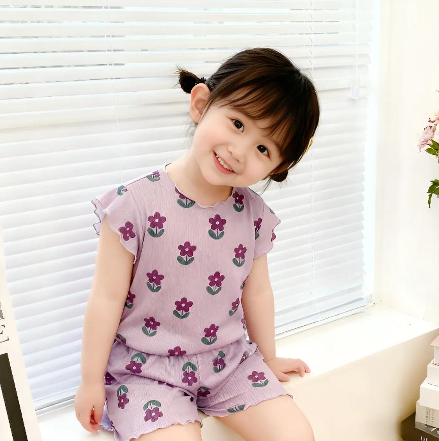 Süßer Sommer-Pyjama für Mädchen - Kurzarm, Eis seide, Atmungsaktives Set