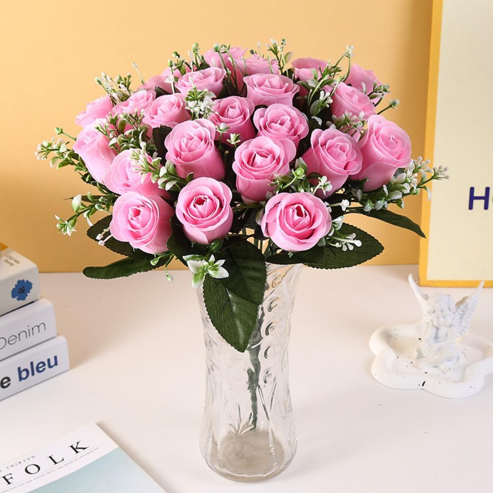 24 Heads Real Happy Flower 7 Colors Photography Photo Gift Valentine's Day Flowers Mini Natural Simulated Rose Home Decorative