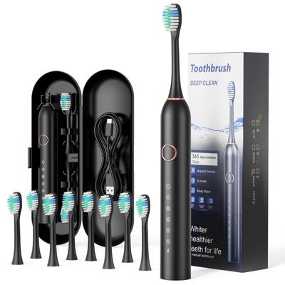 Sonic Elektrický IPX7 6 Obsahuje 8 Náhradních Úložný Automatický Přenosný Cestovní T1 Zubní Kartáček, Boční Kyvadlový Pohyb, Vodotěsný, Režimy, Kartáčky, Dobíjecí,