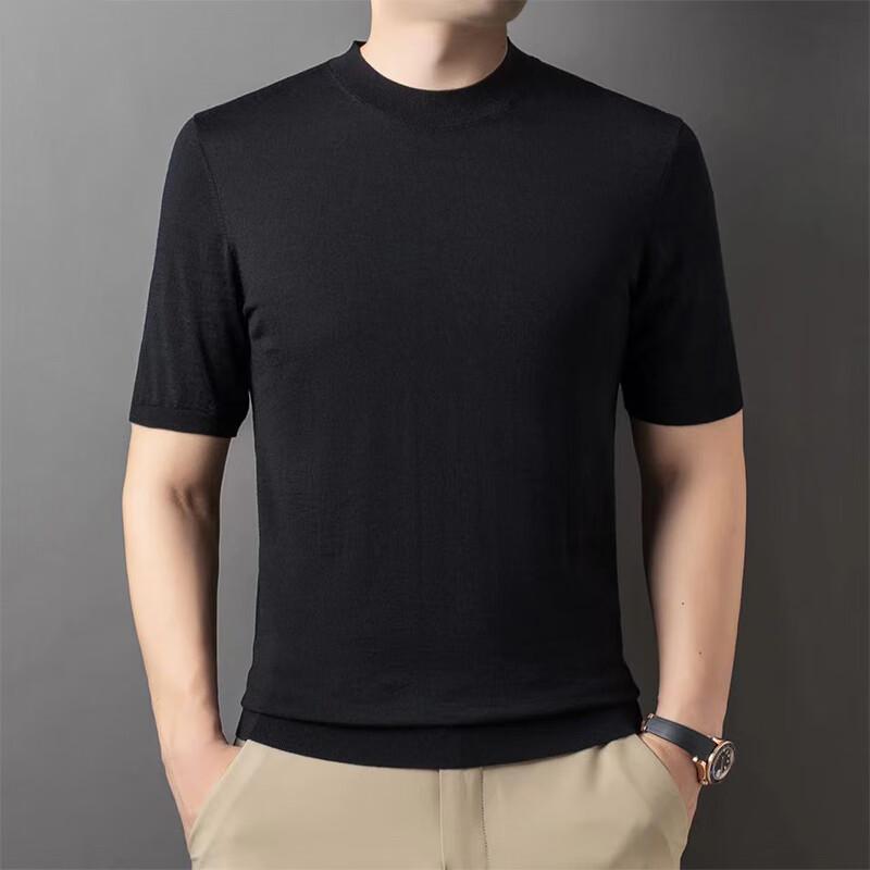 Raphenny Men's Fine Merino Wool Short Sleeve Crew Neck Sweater