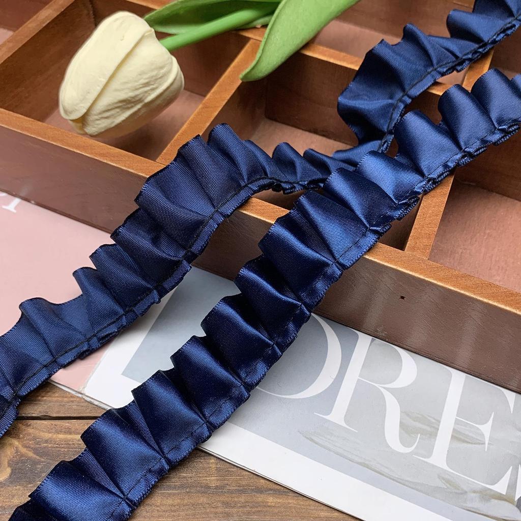 High-Quality 2.5cm Pleated Lace Woven Polyester Ribbon for Clothing and Cuff Decoration