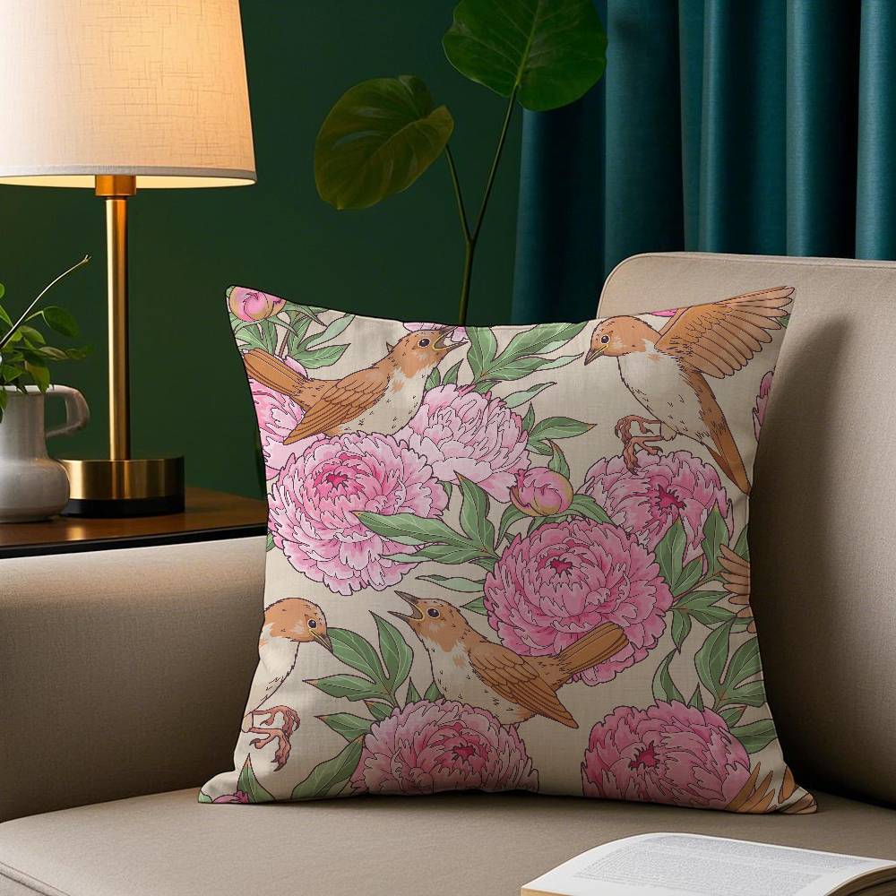Birds Butterflies  Flowers Pillow Case Short Plush Print Cushion Cover Square Throw Pillow Covers Sofa Home Decor