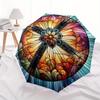 Stained Window Art: Vibrant Circular Design for Home DecorUmbrella, Portable 3-Fold Compact Umbrella for Men & Women Gift