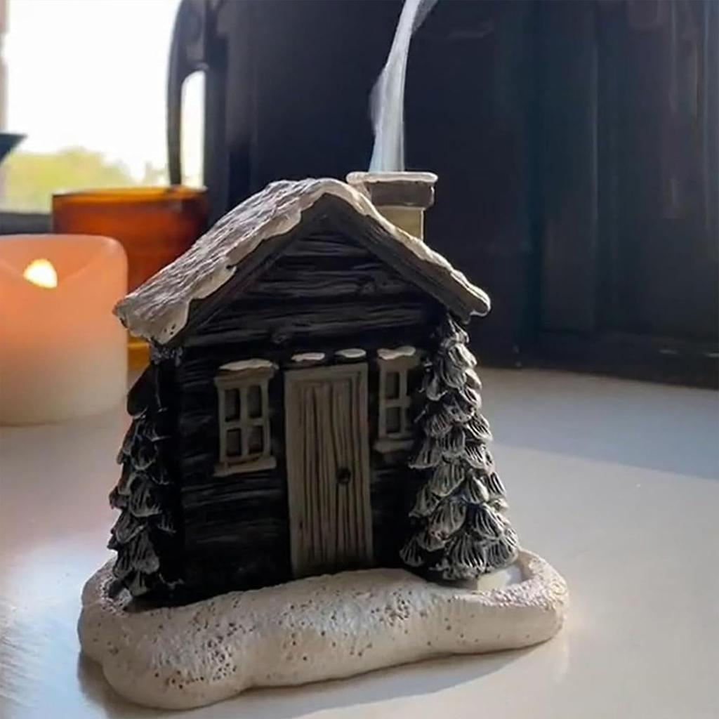 Christmas Cabin Incense Holder Burner Christmas Village Snow House Incense Burner Decor for Home Kitchen Office Decor