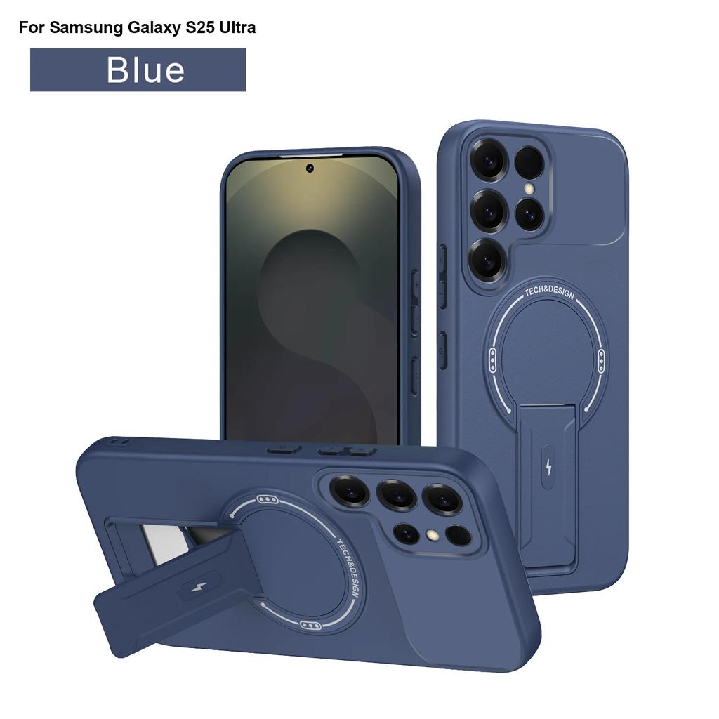 Matte Fold Ring Holder Phone Case For Samsung S26 Ultra S24 Plus S23 S22 S25 Ultra For Magseafe Magnetic Protection Cover