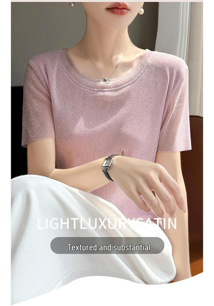 Women's Slimming Mesh Bright Silk Short Sleeve Top